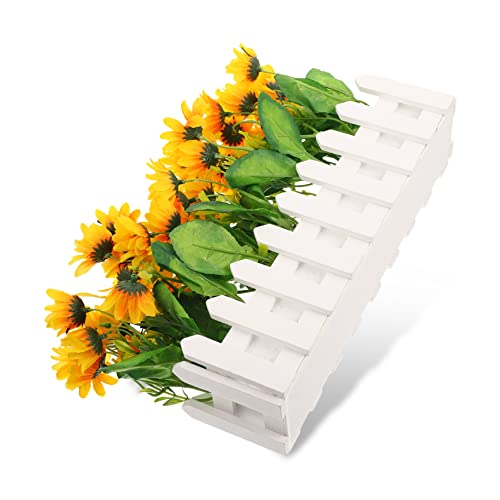 OFFSCH Artificial Sunflower Plant with Fence Pot for Classroom Corner Decor Fake Potted Sunflower Arrangement for Home Office and Tabletop Decoration