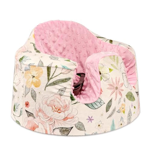 Image of Jundetye Baby Seat Cover Compatible with Bumbo Seat, Soft Comfortable Minky Seat Cover for Baby Girl Boy, Breathable Removable Cover for Baby Seat, Machine Washable, Pink Flowers