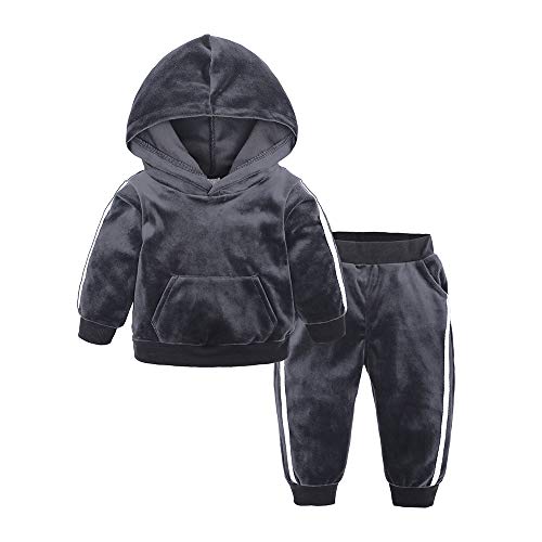 NCTCITY Enfant Bébé Survêtement Ensemble Toddler Garçon Fille 2pcs Vêtements en Velours Chemise à Capuche et Pantalons Sweat + Pants Set Hoodie Haut + Pantalon Côté Rayé Jogging Top Bottom Cover