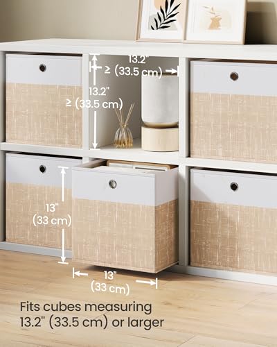 SONGMICS Storage Cubes, Set of 6 Foldable Fabric Storage Boxes, Cube Organizer Boxes with Handles, for Closet Shelves, Odorless, 13 x 13 x 13 Inches, Cloud White and Sand Beige URFB433LF02
