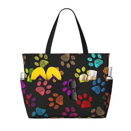 Grand sac de plage cabas femme imprimé patte de chien résistant pour transporter tout l'été