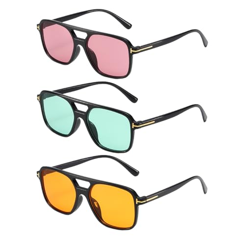 HDGSAFD 3 Pares De Gafas De Sol, Diseño De Lentes De Colores, Gafas Protectoras Uv, Adecuadas Para Actividades Al Aire Libre(Negro, Naranja).