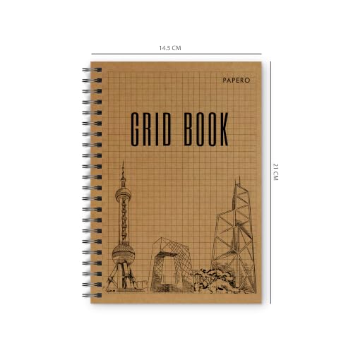 Image of PaperO Professional A5 Square Grid Notebook | 5MM Square Graph Design | A5 Size (21.0 x 14.5 cm) | Ideal for Architects & Designers | Kraft Cover | 100 Pages | (Grid book-Pack of 2)