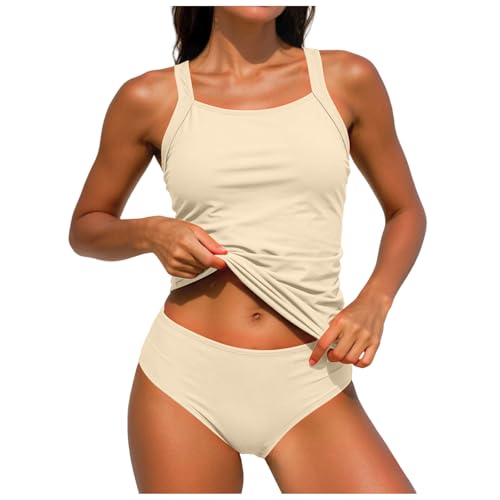 Conjunto de Tankini de 2 Piezas para Mujer Traje baño atlético con Traje de Baño Tankini para Mujer Top Largo Deportivo y Braguita Clásica Diseño Liso para Playa y Piscina