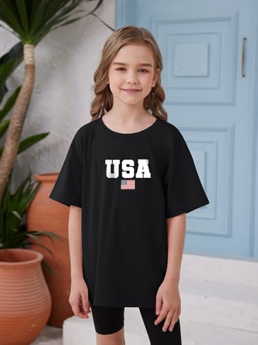 Image of ZDC Girls Short Sleeve T Shirts Kids Summer Oversized Tops Trendy Crewneck Basic Tees 5-14 Years