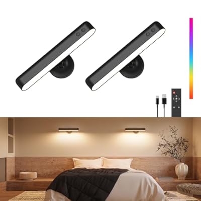 PopoIron Rechargeable Wall Sconces LED Wall Lights with 7500mAh Battery Lamp for Bedroom, Touch and Remote Control, 3 Colors Wall Light 360° Rotate Dimmable Brightness with 15 RGB Colors