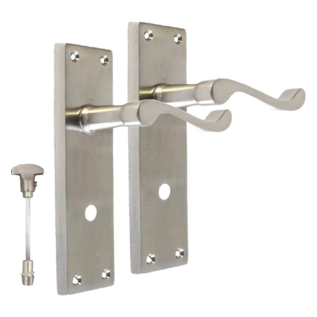 Satin Bathroom Door Handle with Privacy Lock Set - Victorian Style ...