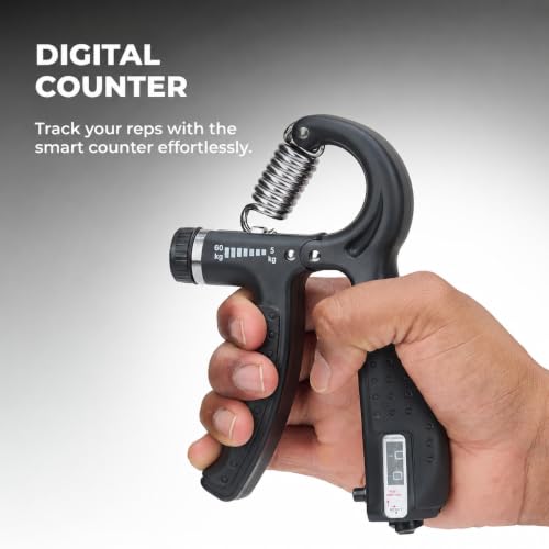 Image of LEAFED Adjustable Hand Grip Strengthener Hand Gripper With Counter for Men & Women for Gym Workout Hands Exercise Equipment to Use in Home for Forearm, Finger Exercise Power Gripper - 60kg Black