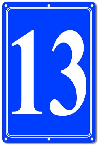 Image of Premium Aluminum Number Signs 13, Metal 12 inch X 8 inch Blue Numbered Signs Outdoor for Parking Lots, Floor, Dock, Court, Aisle, Field, High Visibility, No Fade, Weather-resistant