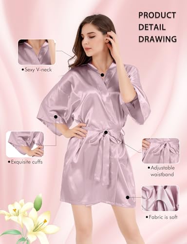 Image of MORFORU Women Bride Bridesmaid Silky Satin Kimono Robe Solid Color Sleepwear for Wedding Party Getting Ready, Short
