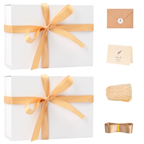 Image of LIFELUM Gifts Boxes Bulk 9.5 x 7 x 3.5 inch Elegant Gift Box with Magnetic Lids, Card,Sticker,Ribbon, Shredded Paper Filler (White, 1 count (Pack of 2))