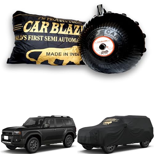 Image of CARBLAZER Portable & Semi-Automatic Full Body Car Covers: Heavy Duty Device| Anti-Theft| Dust & Scratch Proof | Water & Wind Resistant|Custom Fit| Dual-Side Cover, Compatible for Toyota Land Cruiser