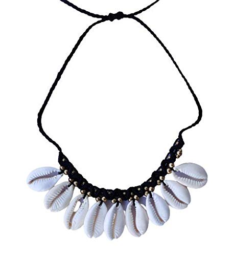 El RegaloBohemian Gypsy Hippie Cowrie Beads Collar Macramé Choker Necklace for Girls & Women | Adjustable Retro Cowrie Handmade Beach Choker Necklace