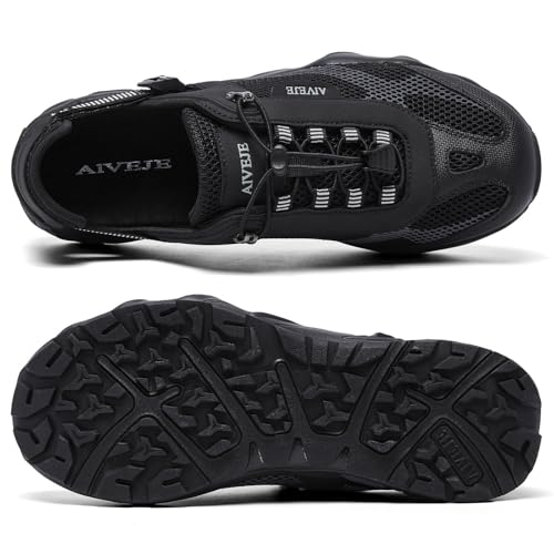 Men’s Amphibious Water Shoes - Summer Hiking Athletic Water Sandals Closed Toe Aqua Sneakers 9.5 Black2