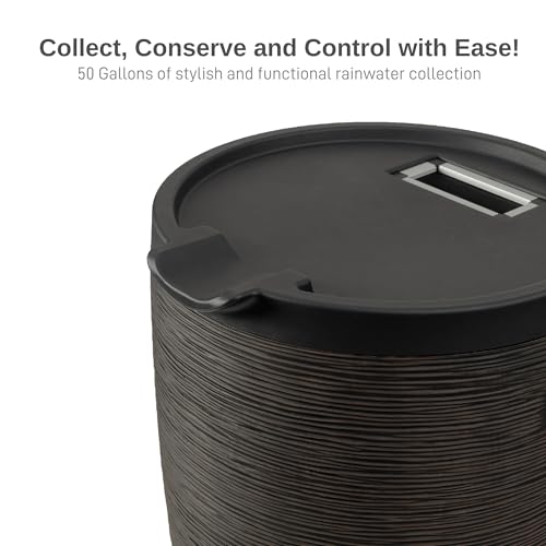 Image of RTS Home Accents 50-Gallon Newport Rain Barrel with Stand and Removable Lid, Bronze Color