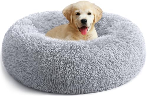 Calming Donut Dog Bed for Medium Small Dogs Cats, Fluffy Anti Anx...