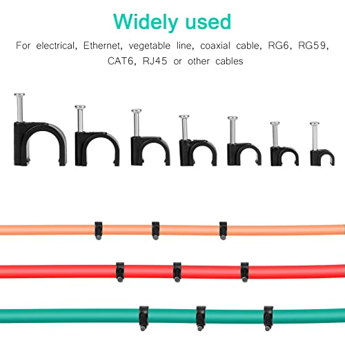 Fippy 600 Stücke Nagelschellen Kabelschellen 4mm 5mm 6mm 7mm 8mm 10mm 12mm Schwarz Weiß Kabel Nagel Befestigung Nagel für Netzwerkkabel mit Tragbarer Box,Schwarz
