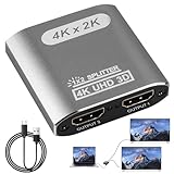 Splitter HDMI in alluminio 4K@60Hz, 1 in 2 Out simultaneamente HDMI, supporta HDCP 4K 3D UHD 1080P, splitter HDMI, compatibile con Xbox PS3 PS4 Roku Blu-Ray Player Firestick HDTV Apple TV