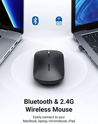 UGREEN Bluetooth Mouse Portable, Slimline USB 2.4G Wireless Mouse for Travel, Silent Smooth Click Bluetooth Mice, 4000 DPI 18-Month Battery Mouse Compatible with MacBook/Air iPad Pro/Air PC Chromebook