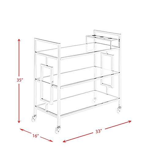 Bowery Hill Contemporary Clear Tempered Glass Serving Bar Cart #TOP6