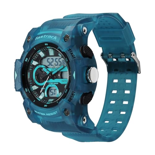Image of Fastrack StreetStyle 6.0 with Analog Digital Black Dial Translucent Blue Polyether Strap Watch for Men - 38134PP02W