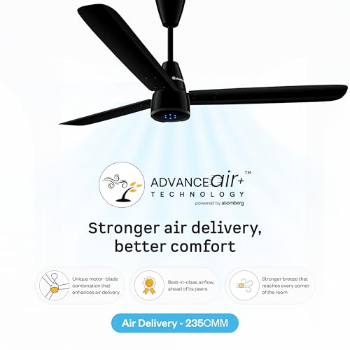 Image of atomberg Renesa Epoque 1200mm BLDC Ceiling Fan with Remote | Advance Air+ Technology | BEE 5 star Rated | Low Noise | Sleek Design | 2 Year Warranty | Gloss Black