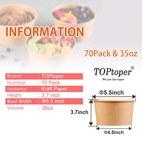 Toptoper 35 Oz Large Paper Bowls, 70 Pack Disposable Soup Bowls Plastic Free Party Supplies For Hot/Cold Food, Soup (35 Oz) #TOP5