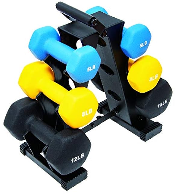 Signature Fitness Colored Rubber Coated Hex Dumbbell Weight Set and Storage Rack, Multiple Packages