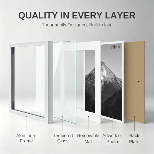 Image of VCK 5x7 Picture Frame Silver Metal, Real Glass, 4x6 Mat, 3 Pack, for Print