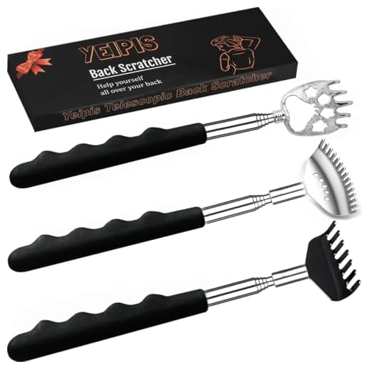 Yeipis 3 Pack Different Back Scratcher Metal Portable Telescoping with Rubber Handles, Extendable Back Massager Tool with Beautiful Box, Stocking Stuffers for Men Women Christmas Presents(Black)