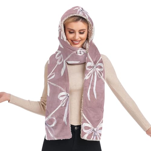 Bonnet d'hiver capuche femme blanc avec écharpe pour promenades en plein air