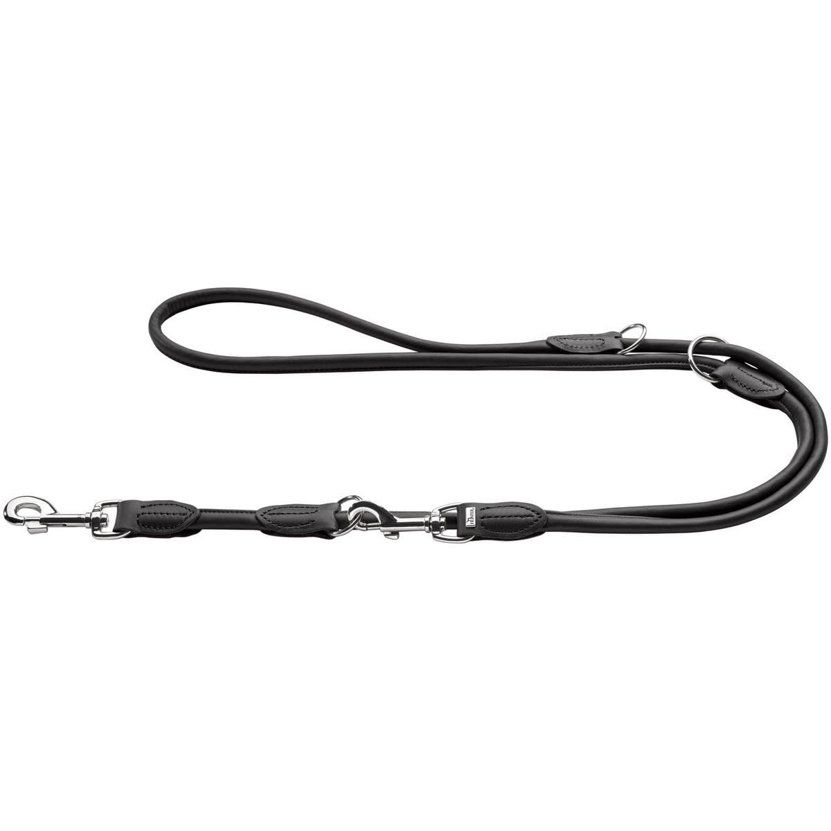 HUNTER ROUND & SOFT Verstellbare Hundeführleine, Leder, rundgenäht, 10/200, schwarz