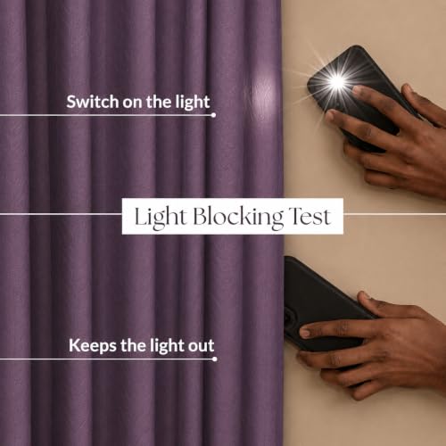 Image of LINENWALAS 100% True Blackout Window Curtains 6 Feet Set of 2 | Embossed Herringbone Leaf Design |Room Darkening Curtain | Thermal Insulated Curtains for Living Room, Bedroom (129 x 183 cm, Lilac)