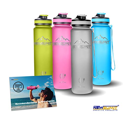 NEWSUMIT Botella De Agua Deportiva Superior Shaker - BPA Free Tritan - Todo Uso - Deporte - Gimnasio - Hogar - Oficina. (Gris, 1000ml - 34oz)
