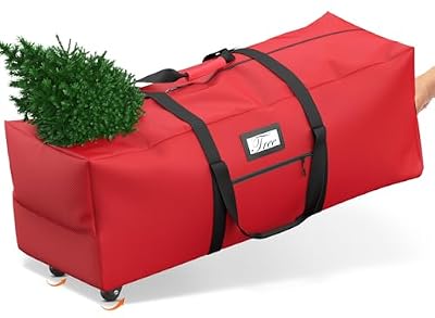 Mrrihand Christmas Tree Storage Bag, 9Ft Large Artificial Anti-Tear Heavy-Duty 600D Oxford Cloth Xmax Christmas Tree Storage Box with Rolling Wheels, Christmas Tree Storage Container (Red, 9Ft)