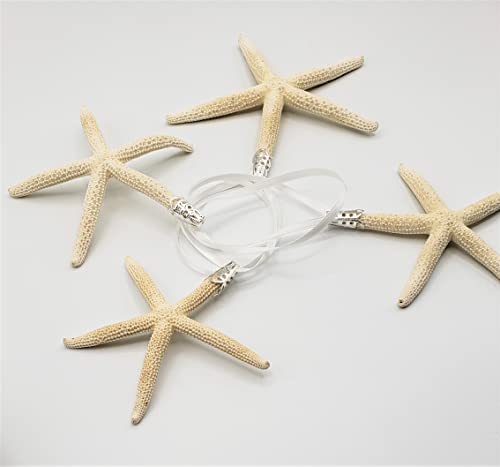 Coastal Nautical Starfish Christmas Ornaments - Set Of 4 Beach White Starfish Holiday Ornaments, 3-4" #TOP3