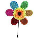 QOXEZY Sonnenblumen-Windrad für Gartendekoration, Kunststoff-Windspiel für den Außenbereich, mit hellen Farben, einfache Installation für Zuhause, Hof, Balkon, Camping (1 Stück)