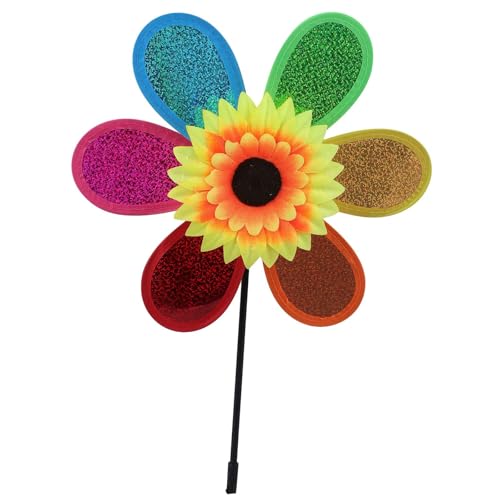 QOXEZY Sonnenblumen-Windrad für Gartendekoration, Kunststoff-Windspiel für den Außenbereich, mit hellen Farben, einfache Installation für Zuhause, Hof, Balkon, Camping (1 Stück)