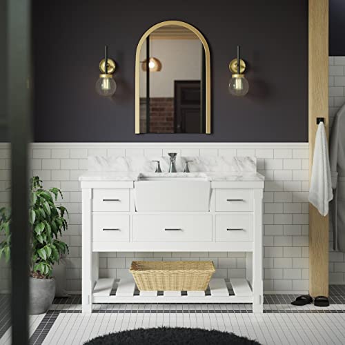 Kitchen Bath Collection Charlotte 48-inch Farmhouse Bathroom Vanity (Carrara/White): Includes White Cabinet with Authentic Italian Carrara Marble Countertop and White Ceramic Apron Sink