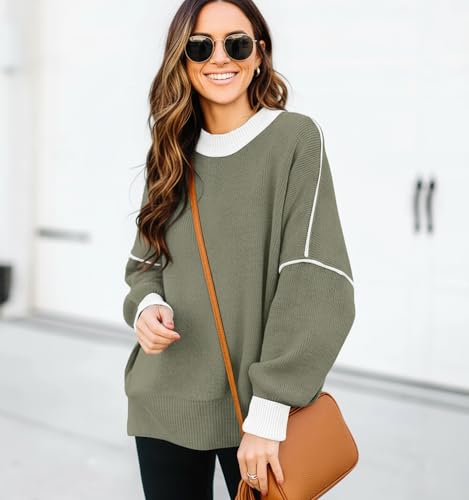 Image of Womens Oversized Sweaters Fall 2026 Fashion Clothes Colorblock Knit Tops