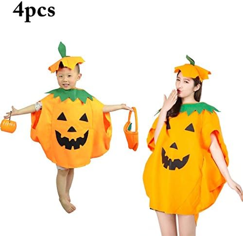 FunPa Halloween Costume Cute Pumpkin Apparel Clothing with Hat for Kid and Adult