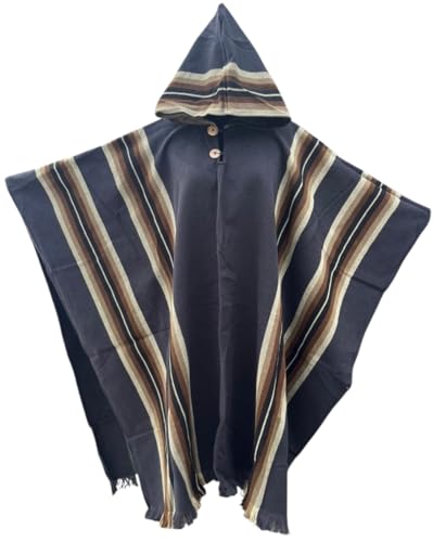 Alpaca Poncho Unisex – Handmade Andean Hooded Poncho | Traditional Alpaca Wool Blanket Cape for Men & Women, Warm & Soft