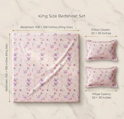 Image of VAS COLLECTIONS Kingston Collection King Size Bedsheet Set 3 Pcs | Soft Luxury Bedsheet with 2 Pillow Covers | Breathable & Shrinkage Resistant | 108x108 Inches (274x274 cm) (Pink, Purple)