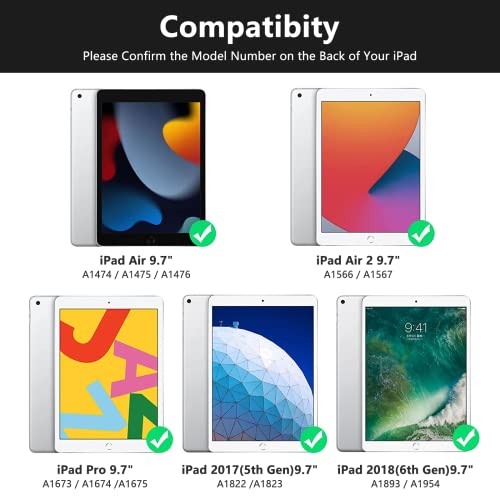 MMK iPad Keyboard Case for 6th Gen 2018, 5th Gen 2017, Pro 9.7, iPad Air 2, iPad Air 1, Backlit 10 Color 360 Screen Rotation iPad Case with Keyboard, Auto Sleep/Wake - Black