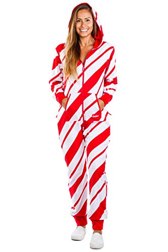 Tipsy Elves Cozy Women's Candy Cane Jumpsuit - Comfy Candy Cane Cozy Christmas Onesie: S