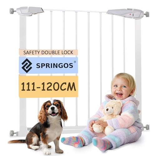 SPRINGOS barriera di sicurezza per porte e scale con 2 estensioni, sistema di fissaggio. Regolazione: 111-120 cm