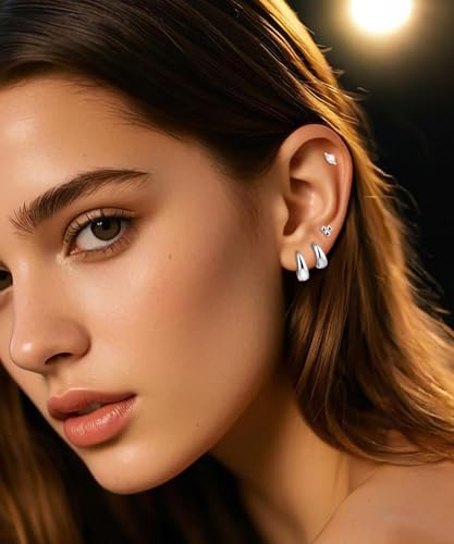 Flat Back Stud Earrings for Women Cartilage Helix Stainless Steel Earring Set for Sensitive Ears Piercing Tragus3