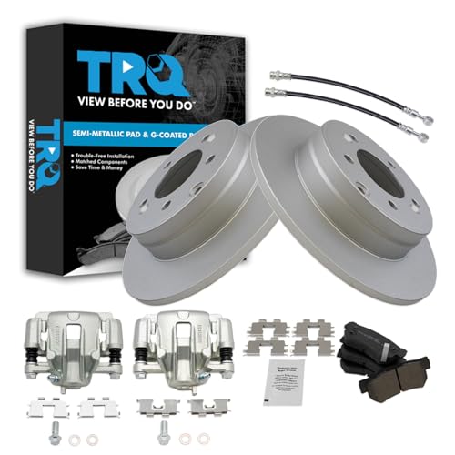 TRQ Rear Brake Pad and Rotor Set Semi Metallic Coated Rotors Calipers Compatible with 2006 Hyundai Sonata To 2/28/06 Production Date