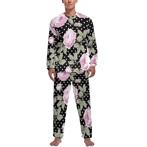 Vêtements de nuit homme pyjama pantalon et haut manches longues à motifs pois