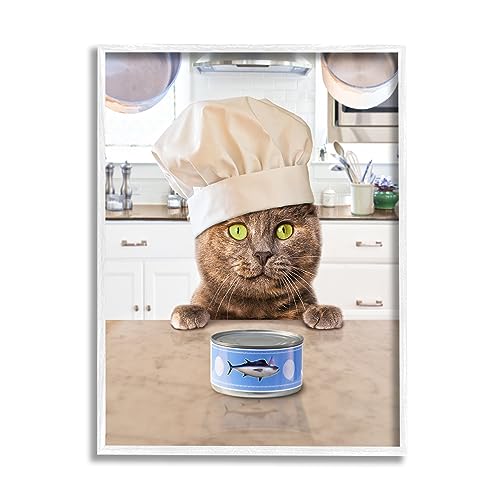 Image of Cat Chef Tuna Can Kitchen Humor, 11 x 14 Inch Framed Giclee Print | Stupell Industries . By Michael Quackenbush . Ready to hang . Fun gift for kitchen or dining room . Made in USA